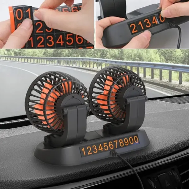 Dual Head USB Car Fan - High/Low Speeds Adjustable 5V/12V/24V Power - Effortless Car Cooling Solution for Portable Comfort