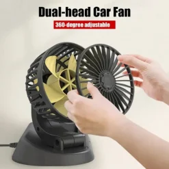Dual Head USB Car Fan - High/Low Speeds Adjustable 5V/12V/24V Power - Effortless Car Cooling Solution for Portable Comfort