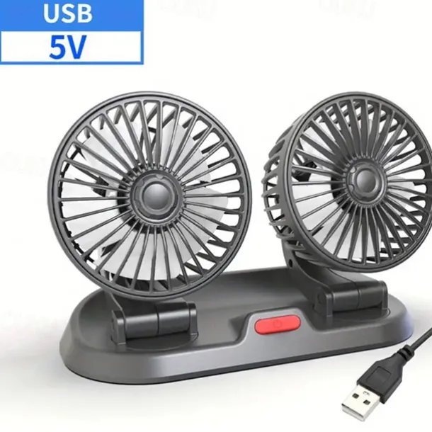 Dual Head USB Car Fan - High/Low Speeds Adjustable 5V/12V/24V Power - Effortless Car Cooling Solution for Portable Comfort