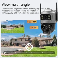 Dual Lens 4G Camera Solar PIR Human Detection Night Vision Waterproof Security Video IP Camara 8MP 4K Battery CCTV Monitor