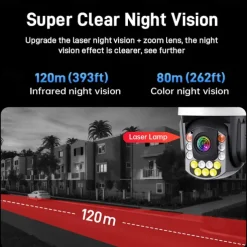 Dual Lens Outdoor WiFi Security Camera - Wireless IP Camera AI Body Tracking Colour Night Vision Two-Way Audio Waterproof Pan/Tilt Rotation
