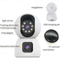 Dual Lens WiFi Camera Baby Monitor Smart Home Auto Tracking Indoor Home Security CCTV Video Surveillance