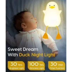 Duck LED Night Lights Cute Silicone Lamp Rechargeable USB Sensor Timing Bedside Lamp For Bedroom Kids Gift