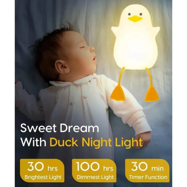 Duck LED Night Lights Cute Silicone Lamp Rechargeable USB Sensor Timing Bedside Lamp For Bedroom Kids Gift
