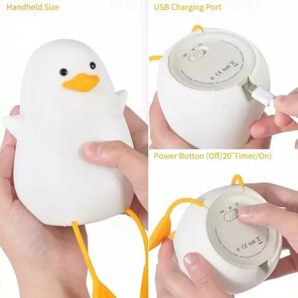 Duck LED Night Lights Cute Silicone Lamp Rechargeable USB Sensor Timing Bedside Lamp For Bedroom Kids Gift