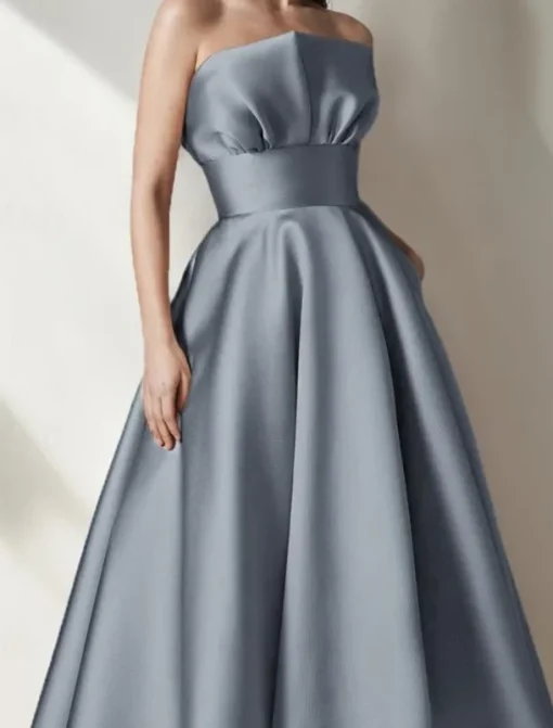 DustyA-Line Cocktail Dresses High-low Dress Formal Wedding Tea Length Midi Length Sleeveless Satin with Pleats Ruffles