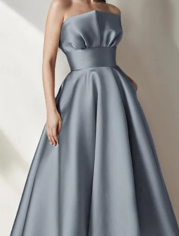 DustyA-Line Cocktail Dresses High-low Dress Formal Wedding Tea Length Midi Length Sleeveless Satin with Pleats Ruffles