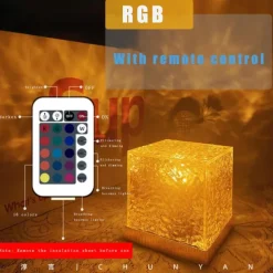 Dynamic Rotating Water Ripple Night Light with Remote Control 16-Color Rotating Water Pattern Flame Crystal Projector for Living RoomStudy Bedroom