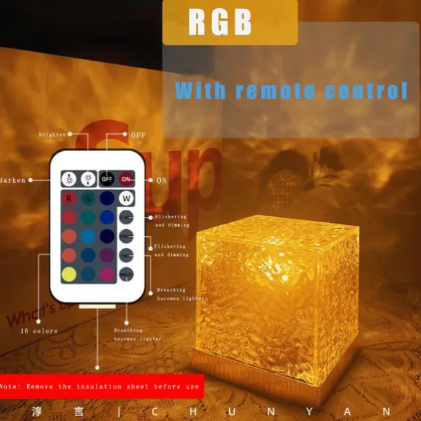 Dynamic Rotating Water Ripple Night Light with Remote Control 16-Color Rotating Water Pattern Flame Crystal Projector for Living RoomStudy Bedroom