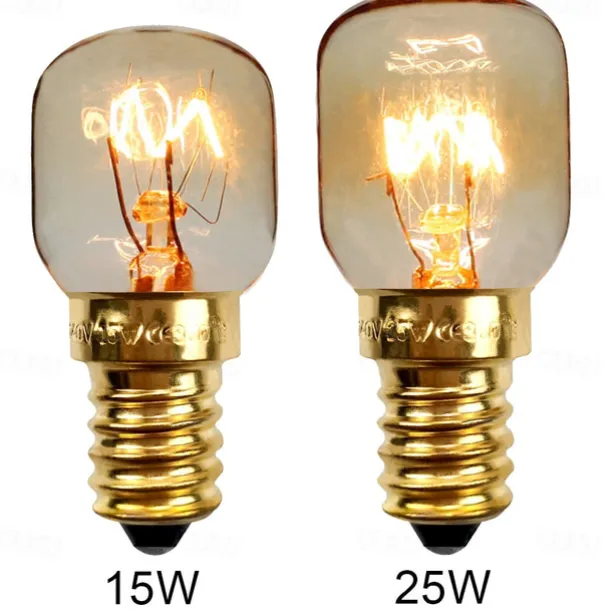 E14 Base Oven Light Bulb, 15W/25W Dimmable Incandescent Bulb for Oven, Microwave, Wax Warmer & Salt Lamp 2pcs