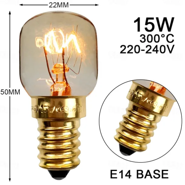 E14 Base Oven Light Bulb, 15W/25W Dimmable Incandescent Bulb for Oven, Microwave, Wax Warmer & Salt Lamp 2pcs