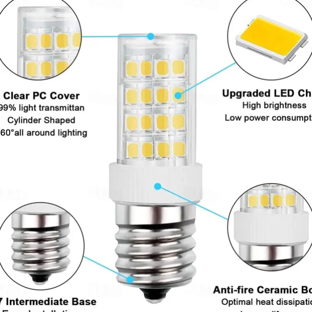 E17 LED Light Bulbs 5W Non-Dimmable Refrigerator Lights, Warm White/White 2pcs 110V-130V