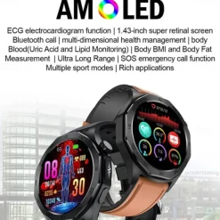 E480 Smart Watch 1.43 inch Smartwatch Fitness Running Watch Bluetooth ECG+PPG Temperature Monitoring Pedometer Compatible with Android iOS Women Men Long Standby Hands-Free Calls Waterproof IP 67