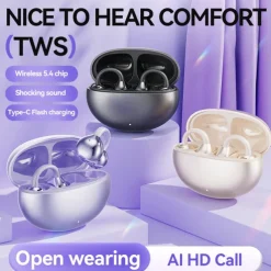 Ear Clip with Wireless Charging Case Hands Free Telephone Driving Bluetooth 5.3 Sports Ergonomic Design Stereo for Workout
