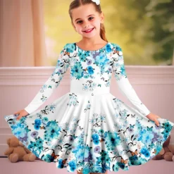 Easter Carnival Girls' 3D Floral Dress Pink Long Sleeve 3D Print Spring Fall Vacation Sports & Outdoor Daily Cute Casual Beautiful Kids 3-12 Years Casual Dress A Line Dress Above Knee Regular Fit