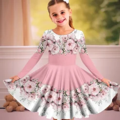 Easter Carnival Girls' 3D Floral Dress Pink Long Sleeve 3D Print Spring Fall Vacation Sports & Outdoor Daily Cute Casual Beautiful Kids 3-12 Years Casual Dress A Line Dress Above Knee Regular Fit