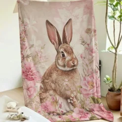 Easter Day Bunny Rabbit Pattern Throws Blanket Flannel Throw Blankets Warm All Seasons Gifts Big Blanket