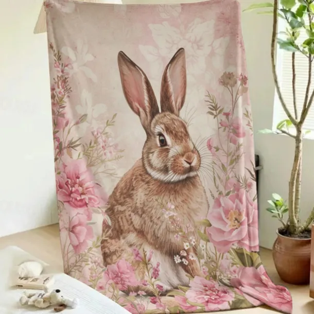 Easter Day Bunny Rabbit Pattern Throws Blanket Flannel Throw Blankets Warm All Seasons Gifts Big Blanket