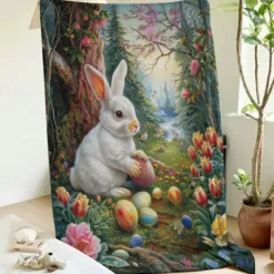 Easter Day Bunny Rabbit Pattern Throws Blanket Flannel Throw Blankets Warm All Seasons Gifts Big Blanket