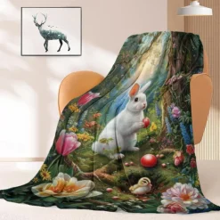 Easter Day Bunny Rabbit Pattern Throws Blanket Flannel Throw Blankets Warm All Seasons Gifts Big Blanket