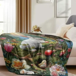 Easter Day Bunny Rabbit Pattern Throws Blanket Flannel Throw Blankets Warm All Seasons Gifts Big Blanket