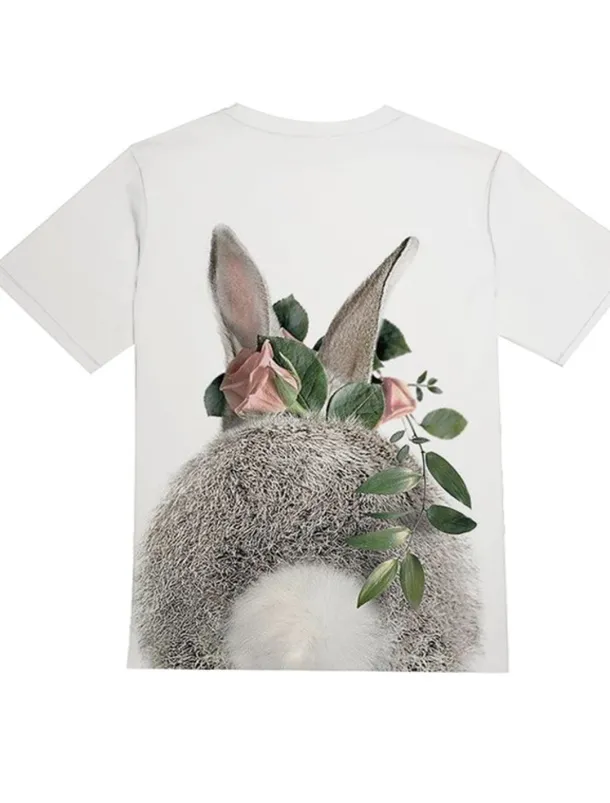 Easter Girls' 3D Floral Animal Rabbit T shirt Short Sleeve 3D Print Summer Spring Active Fashion Cute Kids 3-12 Years Outdoor Daily Indoor Regular Fit