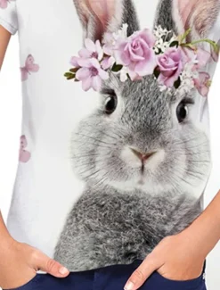 Easter Girls' 3D Floral Animal Rabbit T shirt Short Sleeve 3D Print Summer Spring Active Fashion Cute Kids 3-12 Years Outdoor Daily Indoor Regular Fit