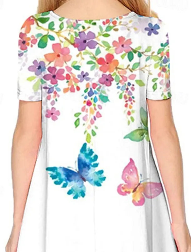 Easter Girls' 3D Floral Animal Butterfly Dress Short Sleeve 3D Print Summer Spring Vacation Daily Holiday Cute Casual Sweet Kids 3-12 Years A Line Dress Above Knee Regular Fit