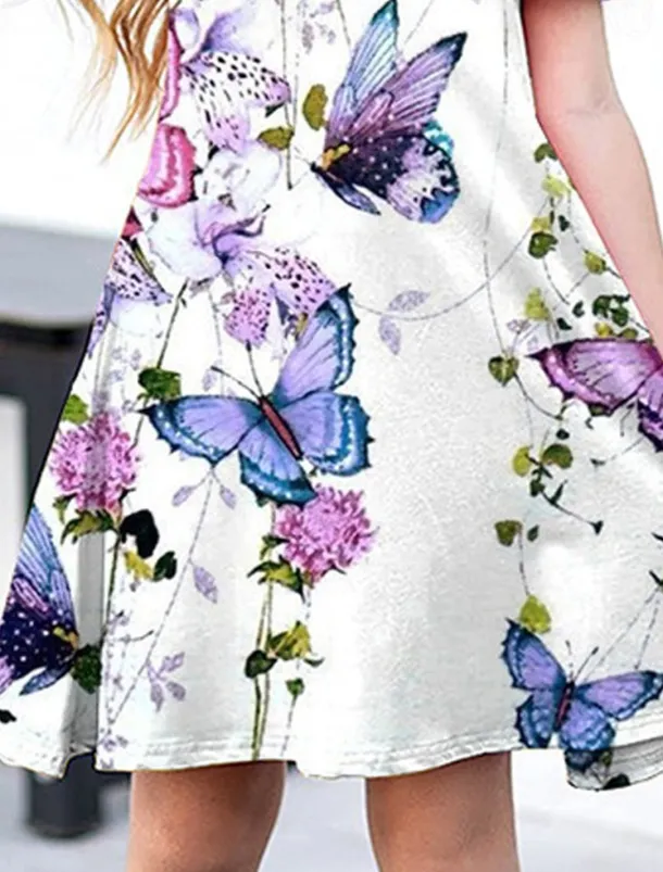 Easter Girls' 3D Floral Animal Butterfly Dress Short Sleeve 3D Print Summer Spring Vacation Daily Holiday Cute Casual Sweet Kids 3-12 Years A Line Dress Above Knee Regular Fit