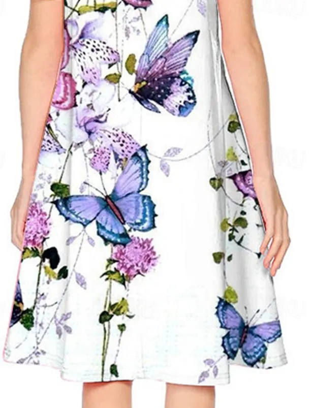 Easter Girls' 3D Floral Animal Butterfly Dress Short Sleeve 3D Print Summer Spring Vacation Daily Holiday Cute Casual Sweet Kids 3-12 Years A Line Dress Above Knee Regular Fit