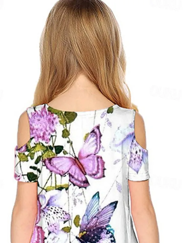 Easter Girls' 3D Floral Animal Butterfly Dress Short Sleeve 3D Print Summer Spring Vacation Daily Holiday Cute Casual Sweet Kids 3-12 Years A Line Dress Above Knee Regular Fit