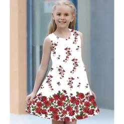 Easter Girls' 3D Floral Graphic Dress Sleeveless Summer Spring Vacation Daily Holiday Princess Beautiful Sweet Kids 4-12 Years Casual Dress A Line Dress Knee-length Regular Fit