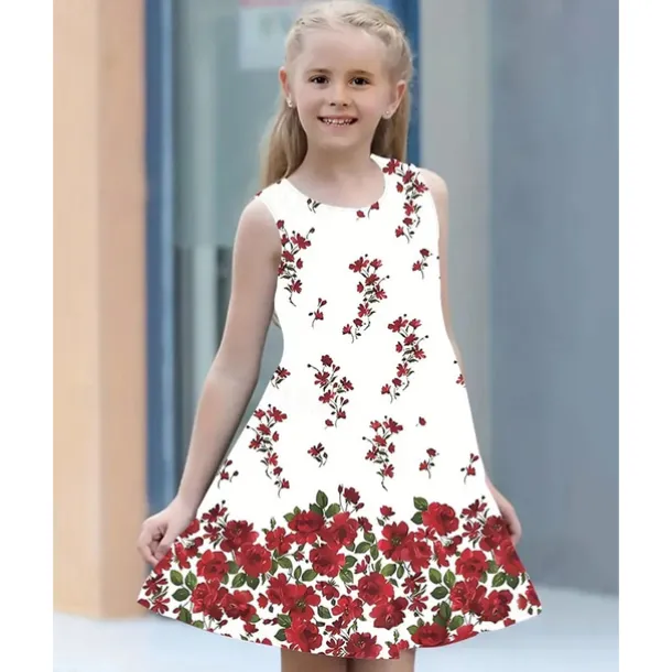 Easter Girls' 3D Floral Graphic Dress Sleeveless Summer Spring Vacation Daily Holiday Princess Beautiful Sweet Kids 4-12 Years Casual Dress A Line Dress Knee-length Regular Fit