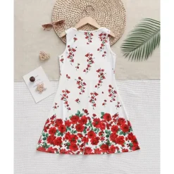 Easter Girls' 3D Floral Graphic Dress Sleeveless Summer Spring Vacation Daily Holiday Princess Beautiful Sweet Kids 4-12 Years Casual Dress A Line Dress Knee-length Regular Fit