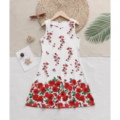 Easter Girls' 3D Floral Graphic Dress Sleeveless Summer Spring Vacation Daily Holiday Princess Beautiful Sweet Kids 4-12 Years Casual Dress A Line Dress Knee-length Regular Fit