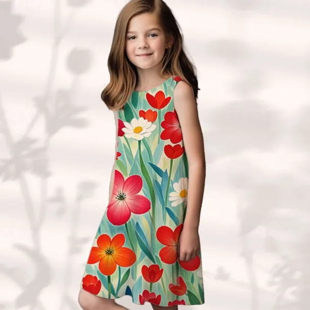 Easter Girls' 3D Floral Graphic Dress Sleeveless Summer Spring Vacation Daily Holiday Princess Beautiful Sweet Kids 4-12 Years Casual Dress A Line Dress Knee-length Regular Fit