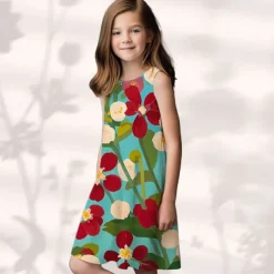 Easter Girls' 3D Floral Graphic Dress Sleeveless Summer Spring Vacation Daily Holiday Princess Beautiful Sweet Kids 4-12 Years Casual Dress A Line Dress Knee-length Regular Fit