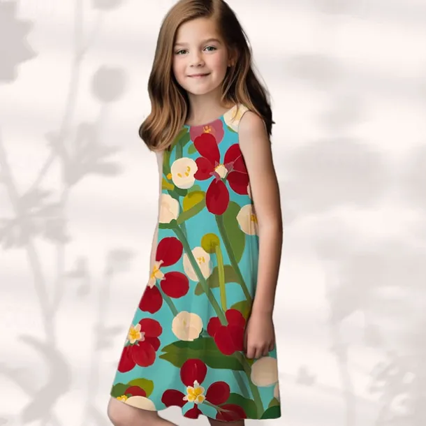 Easter Girls' 3D Floral Graphic Dress Sleeveless Summer Spring Vacation Daily Holiday Princess Beautiful Sweet Kids 4-12 Years Casual Dress A Line Dress Knee-length Regular Fit