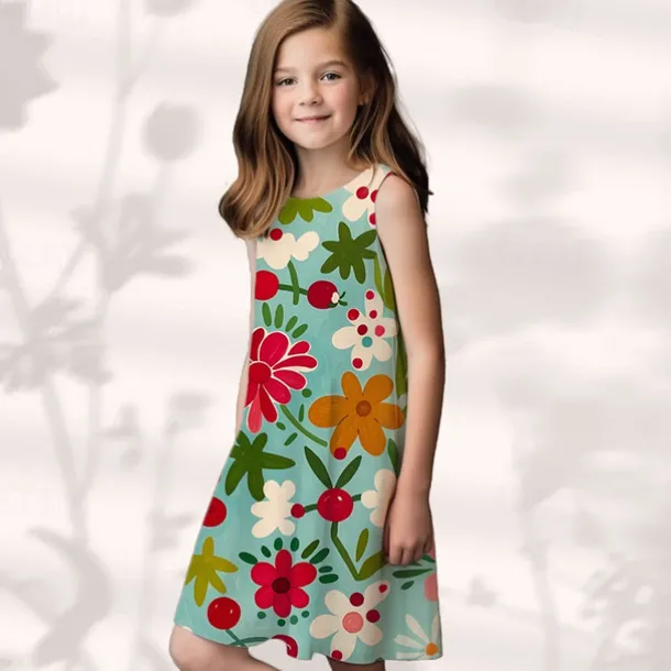 Easter Girls' 3D Floral Graphic Dress Sleeveless Summer Spring Vacation Daily Holiday Princess Beautiful Sweet Kids 4-12 Years Casual Dress A Line Dress Knee-length Regular Fit