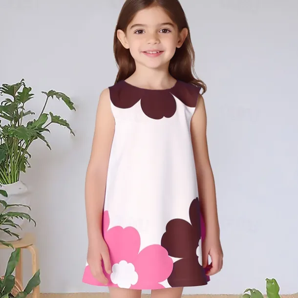 Easter Girls' 3D Floral Graphic Dress Sleeveless 3D Print Summer Spring Vacation Sports & Outdoor Daily Cute Casual Sweet Kids 3-12 Years Casual Dress A Line Dress Tank Dress Above Knee Regular Fit