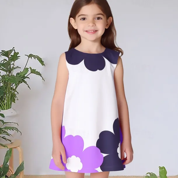 Easter Girls' 3D Floral Graphic Dress Sleeveless 3D Print Summer Spring Vacation Sports & Outdoor Daily Cute Casual Sweet Kids 3-12 Years Casual Dress A Line Dress Tank Dress Above Knee Regular Fit