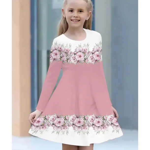 Easter Girls' 3D Floral Graphic Dress Long Sleeve Summer Spring Vacation Daily Holiday Princess Beautiful Sweet Kids 4-12 Years Casual Dress A Line Dress Knee-length Regular Fit