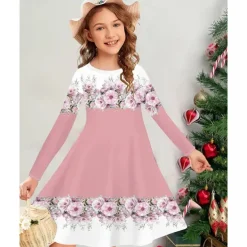 Easter Girls' 3D Floral Graphic Dress Long Sleeve Summer Spring Vacation Daily Holiday Princess Beautiful Sweet Kids 4-12 Years Casual Dress A Line Dress Knee-length Regular Fit