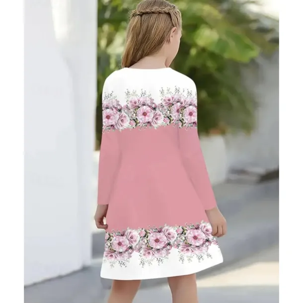 Easter Girls' 3D Floral Graphic Dress Long Sleeve Summer Spring Vacation Daily Holiday Princess Beautiful Sweet Kids 4-12 Years Casual Dress A Line Dress Knee-length Regular Fit