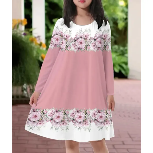 Easter Girls' 3D Floral Graphic Dress Long Sleeve Summer Spring Vacation Daily Holiday Princess Beautiful Sweet Kids 4-12 Years Casual Dress A Line Dress Knee-length Regular Fit