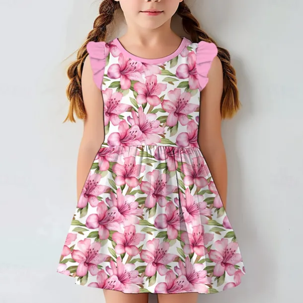 Easter Girls' 3D Floral Ruffle Dress Pink Sleeveless 3D Print Summer Daily Holiday Casual Beautiful Kids 3-12 Years Casual Dress Tank Dress Above Knee Regular Fit