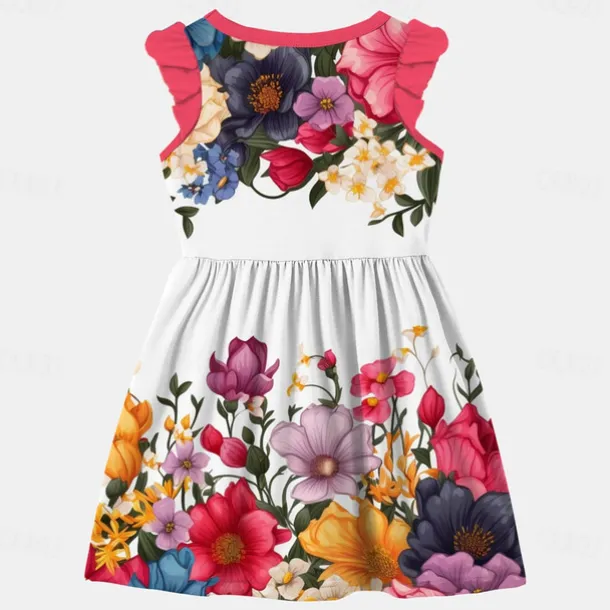 Easter Girls' 3D Floral Ruffle Dress Pink Sleeveless 3D Print Summer Daily Holiday Casual Beautiful Kids 3-12 Years Casual Dress Tank Dress Above Knee Regular Fit