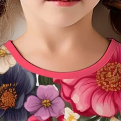 Easter Girls' 3D Floral Ruffle Dress Pink Sleeveless 3D Print Summer Daily Holiday Casual Beautiful Kids 3-12 Years Casual Dress Tank Dress Above Knee Regular Fit