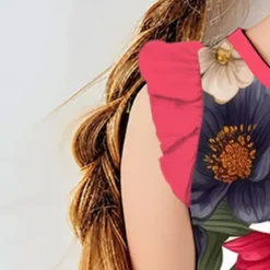 Easter Girls' 3D Floral Ruffle Dress Pink Sleeveless 3D Print Summer Daily Holiday Casual Beautiful Kids 3-12 Years Casual Dress Tank Dress Above Knee Regular Fit