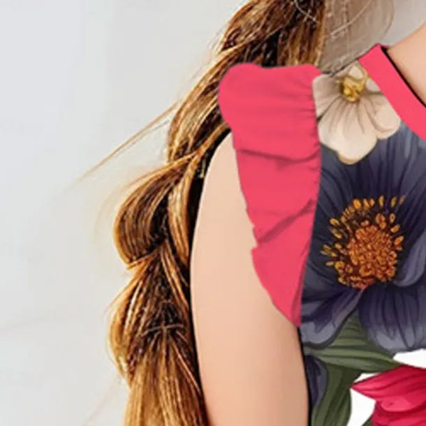 Easter Girls' 3D Floral Ruffle Dress Pink Sleeveless 3D Print Summer Daily Holiday Casual Beautiful Kids 3-12 Years Casual Dress Tank Dress Above Knee Regular Fit